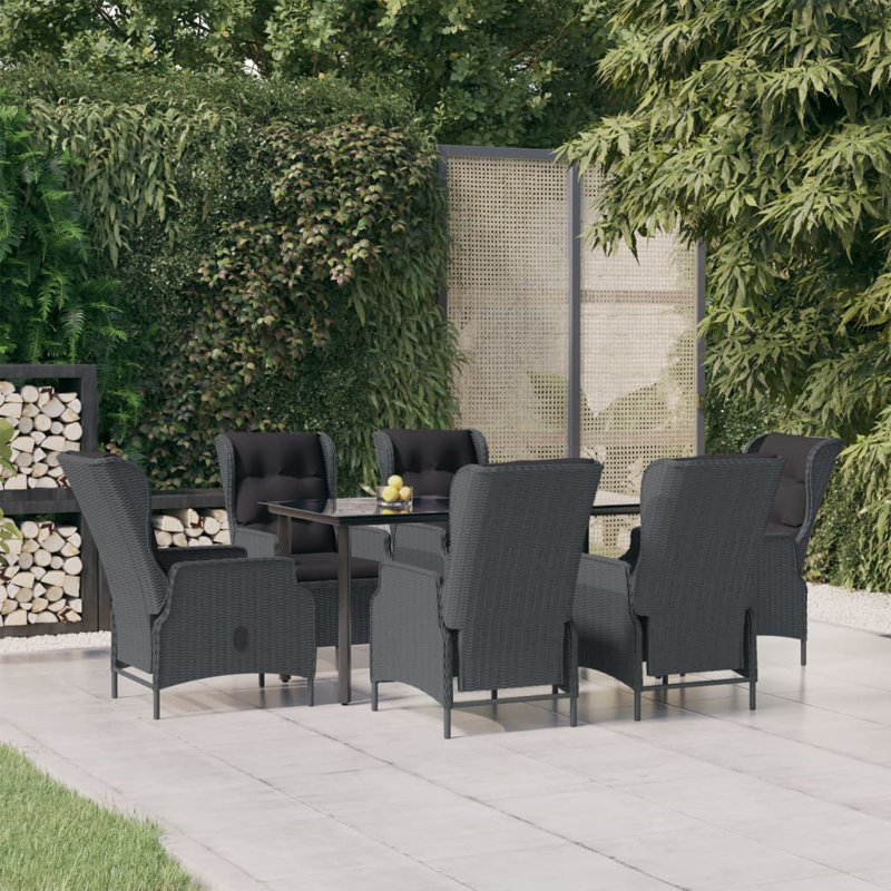 Finchamp Rectangular 6 - Person 63" Long Dining Set with Cushions, Dark Gray
