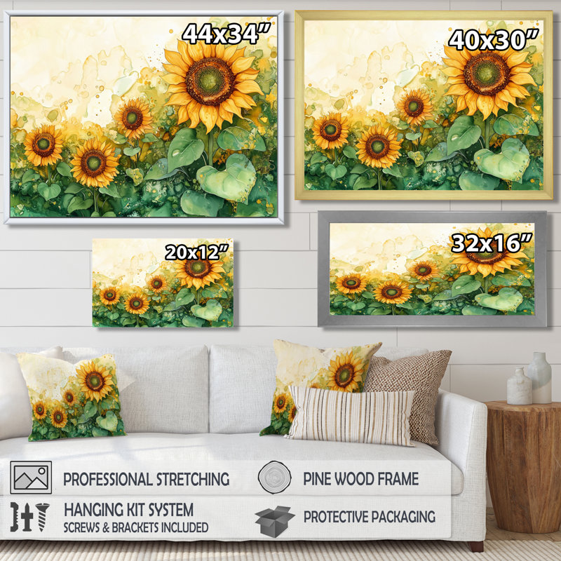 «Donaleen Sunflowers Flowers At The Country Side», art mural toile tournesols, H 30 po x l 40 po, Ne pas appliquer