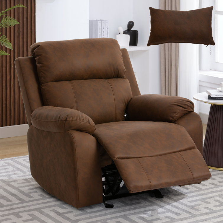 Guillem 38''W Oversize Recliner Faux Leather Manual Rocking Recliner with  Lumbar Support