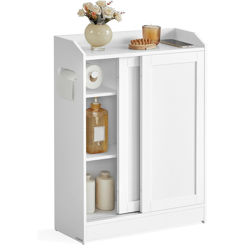 Slim Bathroom Storage Cabinet, Sliding Doors, Cloud White