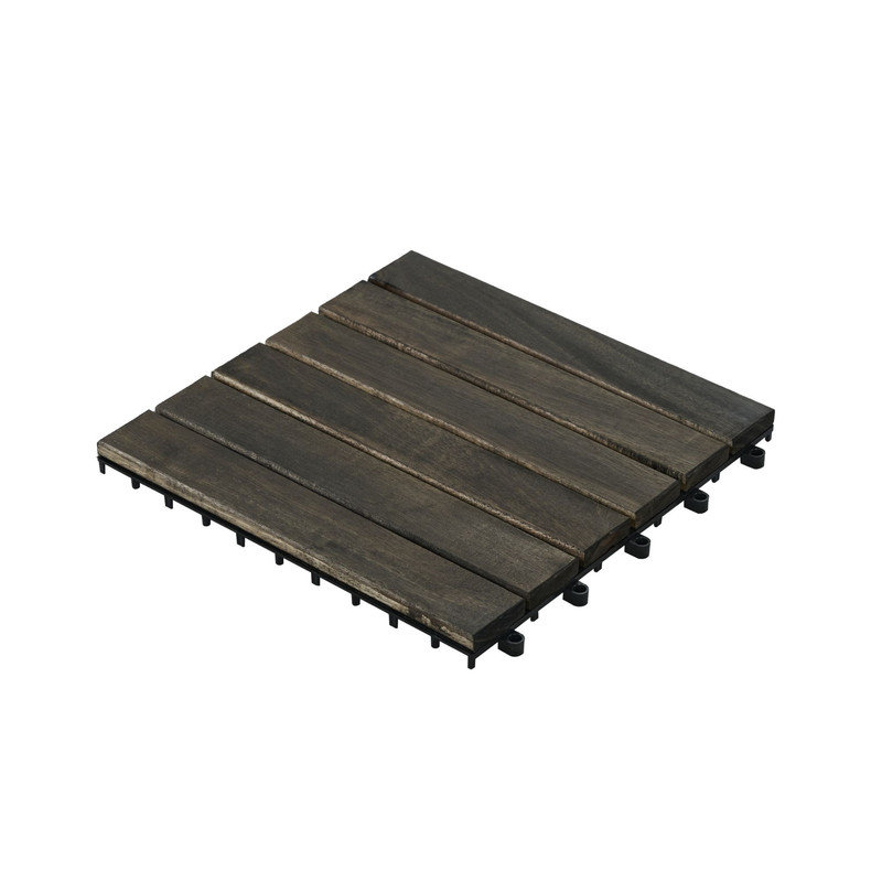 10Pcs Dark Brown Striped Acacia Hardwood Interlocking Deck Tiles for Patio Balcony Poolside