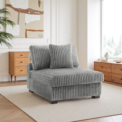 Chaise rembourrée sans accoudoirs en flanelle de fourrure de lapin gris clair avec dossier rembourré, module de chaise simple pour canapé modulaire