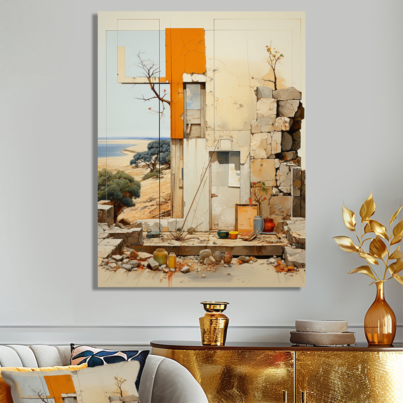 Modernist Ruin By The Seaside - City Buildings, art mural, Toile tendue, H 20 po x l 12 po x P 1 po