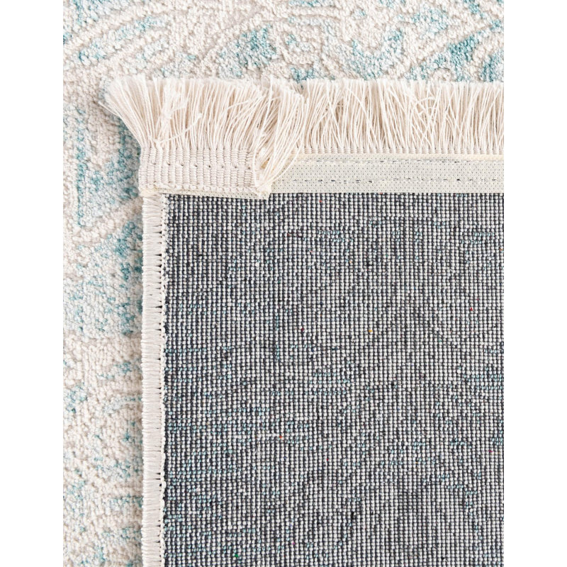 Tapis bleu clair / ivoire Teadora, Tapis de couloir 2 pi 7 po x 10 pi