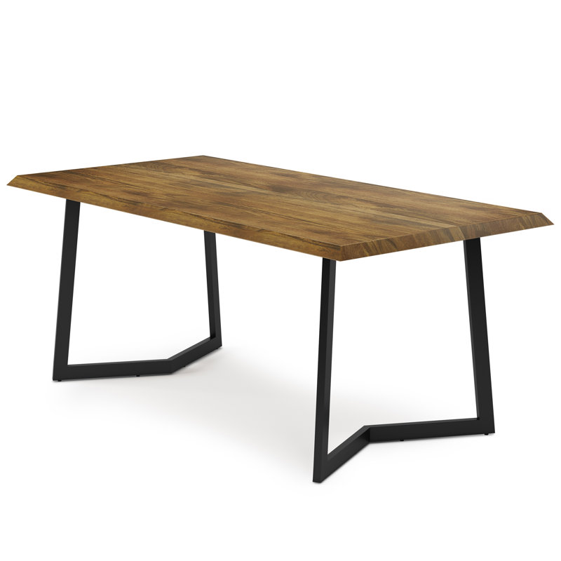 72" Natural and Charcoal Solid Wood and Iron Frame Base Dining Table, Natural
