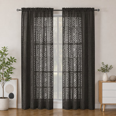Chocolate Semi Sheer Curtains 84 Inches Long 2 Panels, Light Filtering Geometric Jacquard Clip Textured Sheer Curtains for Bedroom Modern Elegant Window Curtains Drapes 42x84 inch