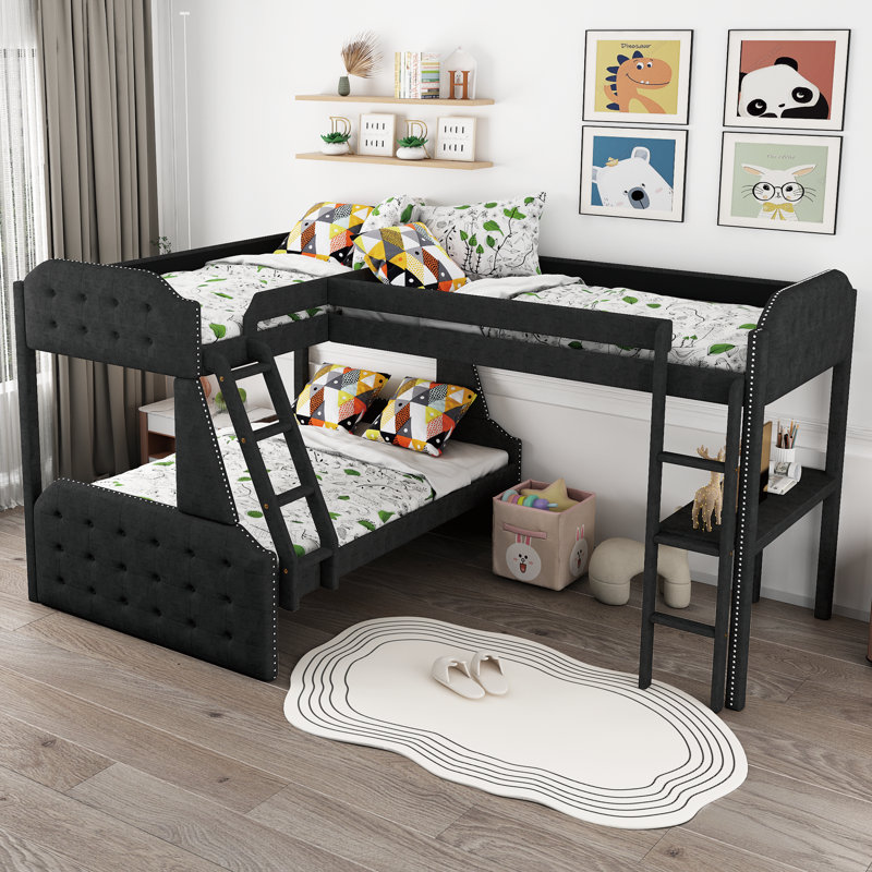 Lit superposé simple au-dessus de double en bois massif avec bureau intégré Gitto par Harriet Bee