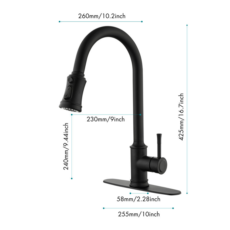 Matt Black Kitchen Faucet With Stainless Steel Interior, 360 Rotatable Pull Out For Versatile Applications Faucet, Steel, Spray Feature Enhanced Functionality