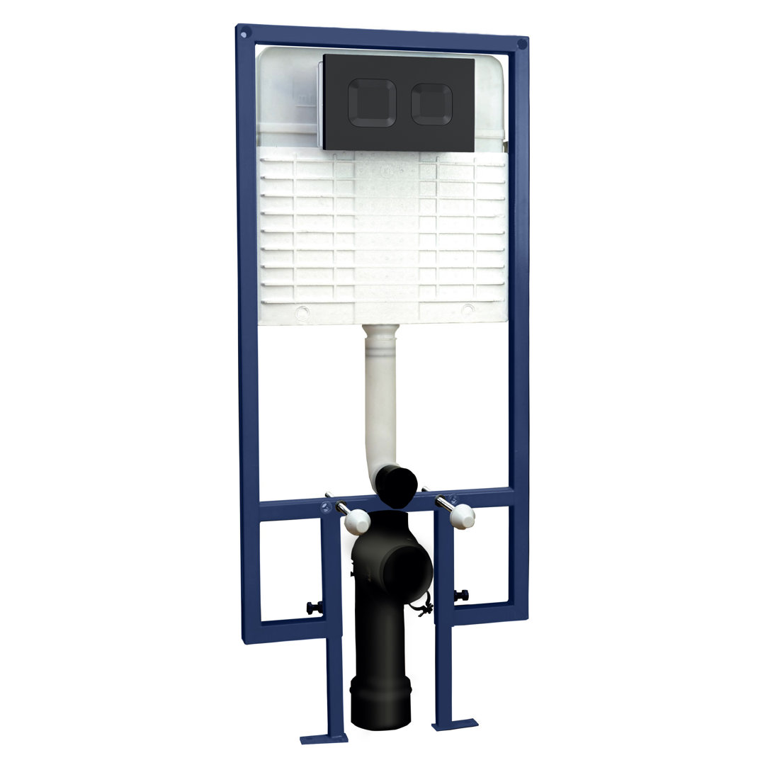 Nuie Matt Black Concealed Cistern With Wall Frame And Square Dual Flush Push Buttons | | Hd Polyethylene | 520Mm X 1136Mm X 204Mm - Image 2