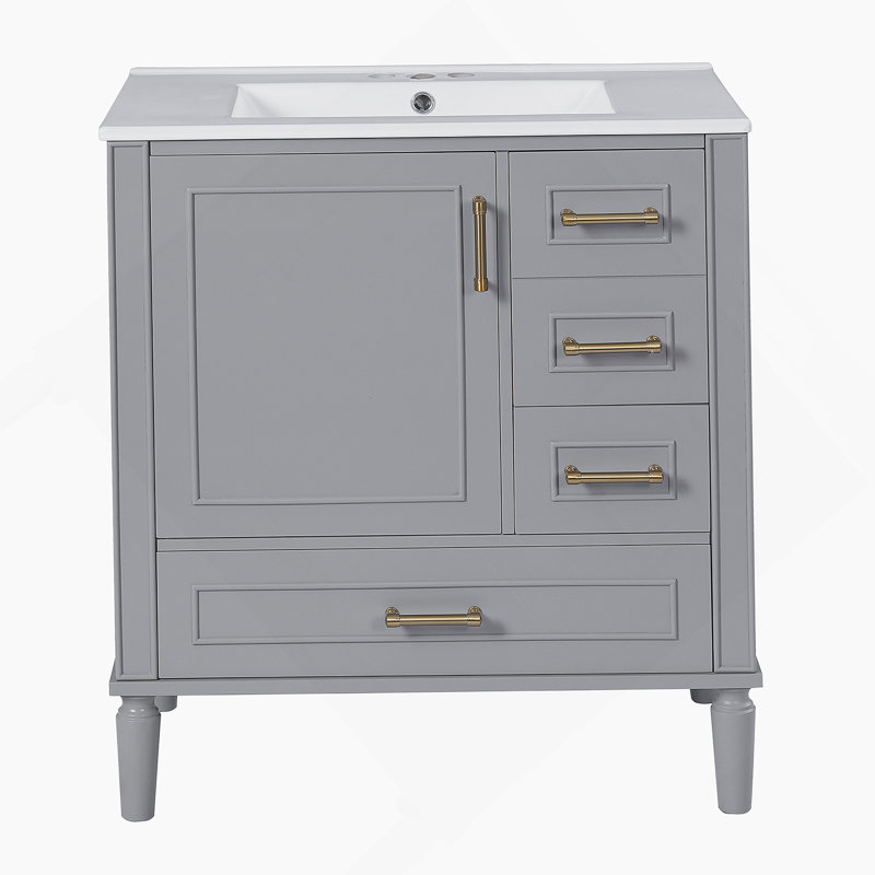 Meuble-lavabo fonctionnel avec lavabo en céramique, porte à fermeture en douceur, tiroirs multiples, rangement spacieux et design moderne pour une mise à niveau pratique de la salle de bain