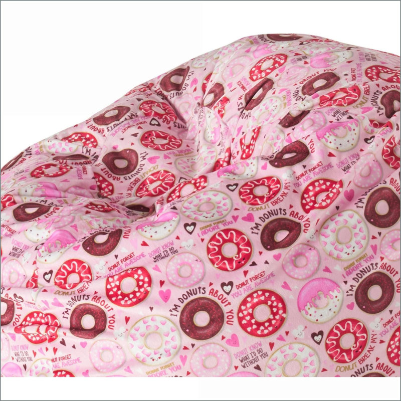 3-Foot Round Bean Bag Chair for Adults &amp; Kids – Pink Donut Print | Fabric | Round