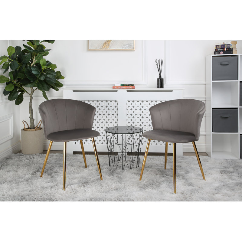 Justen Upholstered Velvet Dining Chair, 2, Grey, Gold