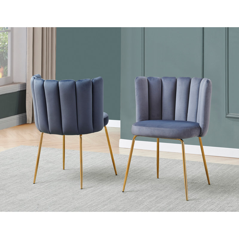 Black Velvet Upholstered Side Chairs with Gold Metal Legs, Set of 2