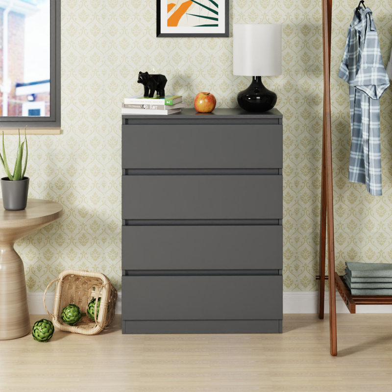 Delone 4 Drawer 70Cm W Chest of Drawers Nightstand Bedside Cabinet, Dark Grey