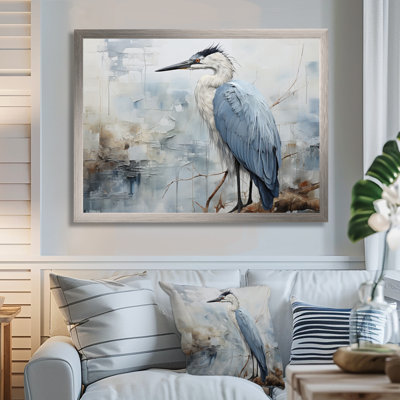 «Blue Great Heron In Miminal Harmony I», art mural héron