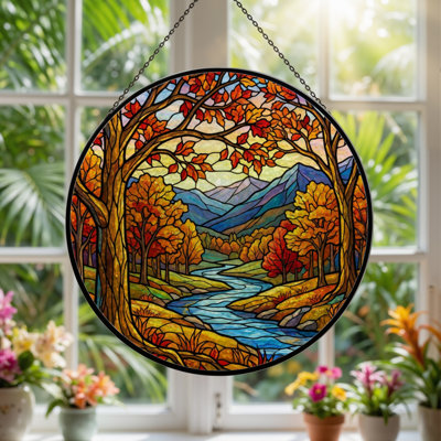 Panneau de vitrail 12 "H Autumn Landscape