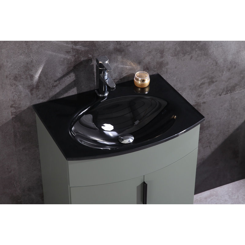 Boger 24'' Single Bathroom Vanity with Glass Top, Pewter Green