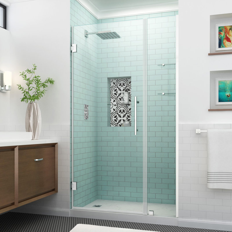 Belmore GS 42.25" - 43.25" W x 72" H Hinged Frameless Shower Door, Chrome, Clear