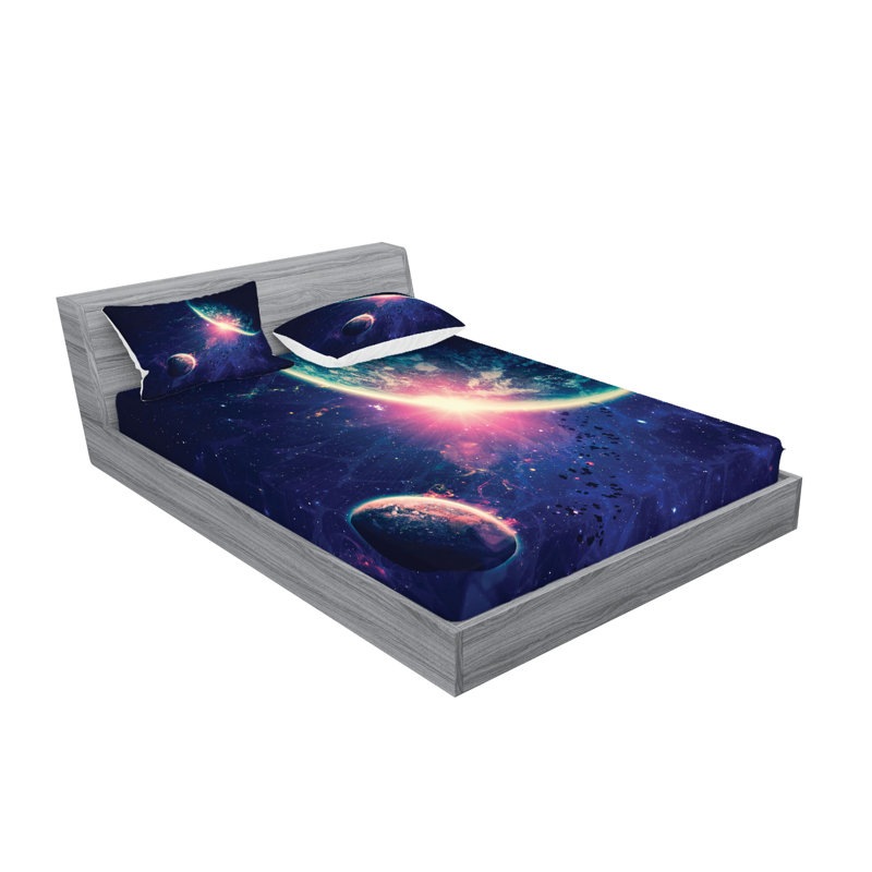 Drap-housse et coussin décoratif Ambesonne Galaxy, bleu marine, rose, Ensemble de draps pour très grand lit californien