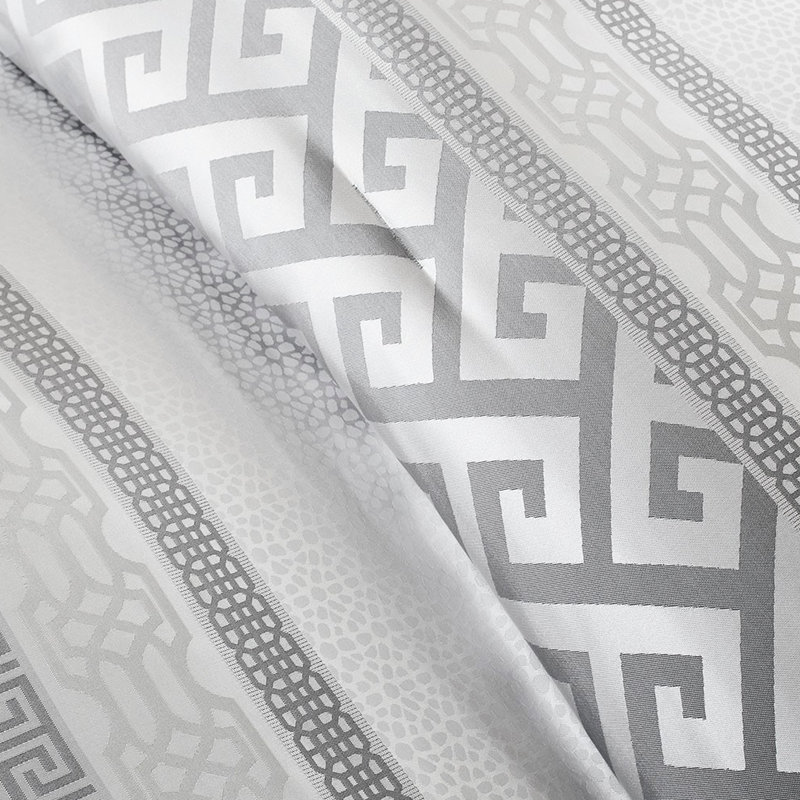 Édredon - 7 pièces avec motifs géométriques tissés et coussins traditionnels, Grand édredon et 6 pièces supplémentaires, Gris