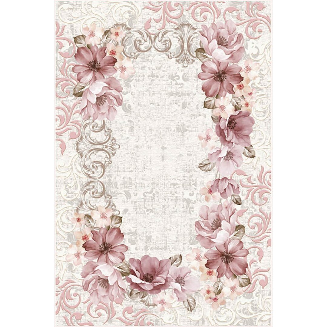 Flachgewebe-Teppich Sherita in Beige/Rosa