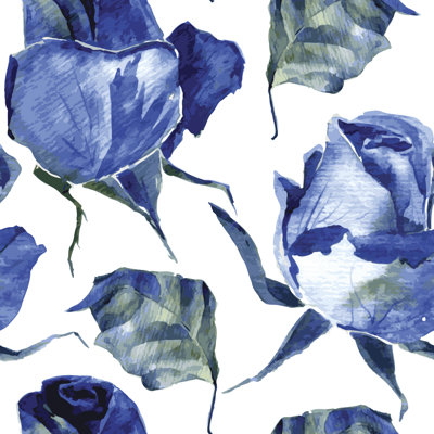 Honcut Pattern With Blue Roses - Wrapped Canvas Print