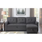 84" Dark Grey Linen Reversible Sleeper Sectional Sofa