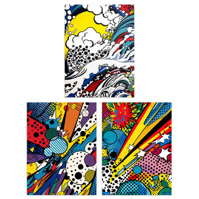 Abstract Pop Vibrant Comic Book Style Bang Colour Explosion 3 Piece Wall Art