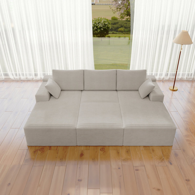 Siège de canapé modulaire 98,4 * 68,9 po, canapé rembourré et compressé pour le salon, la chambre à coucher, l’appartement, aucun assemblage requis, combinaison gratuite pour 4 PC, tissu en velours côtelé moelleux