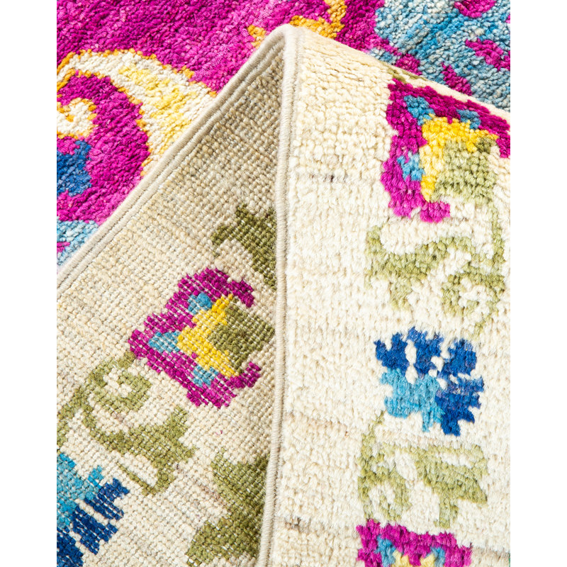 Tapis unique mauve / beige / bleu clair / vert noué à la main Liher Suzani 6 pi 1 po x 8 pi 5 po