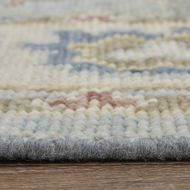 Abinesh Wool Floral Area Rug, Rectangle 10' x 14', Blue/Ivory