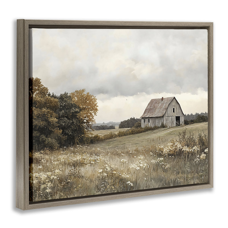 Muted Autumn Barn Meadow Floating Frame, design by LSR Design Studio, 25" H x 31" W, Montalcino Elm Floater Frame