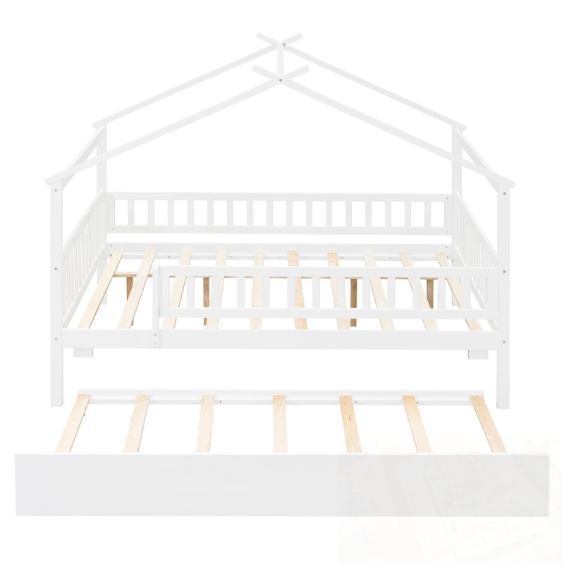 Lit double en bois avec lit gigogne simple, Blanc