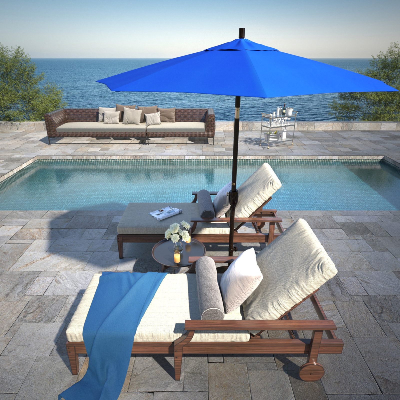 Lexia 7.5' Sunbrella® Umbrella, Canvas Pacific Blue Sunbrella® Canvas, Bronze