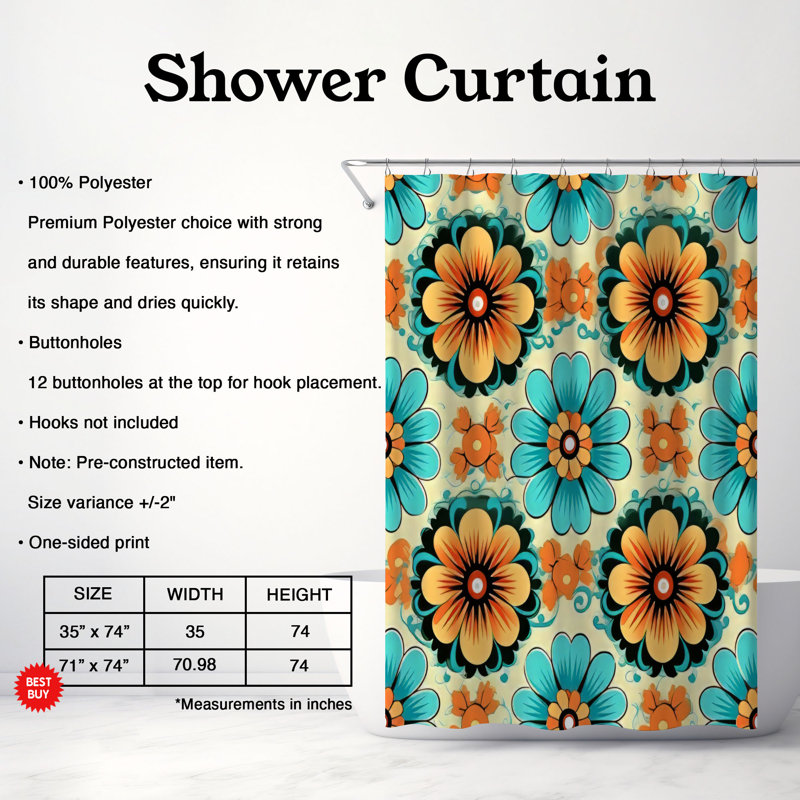 Rideau de douche Old-School Petal - Premium, H 74 po x l 71 po