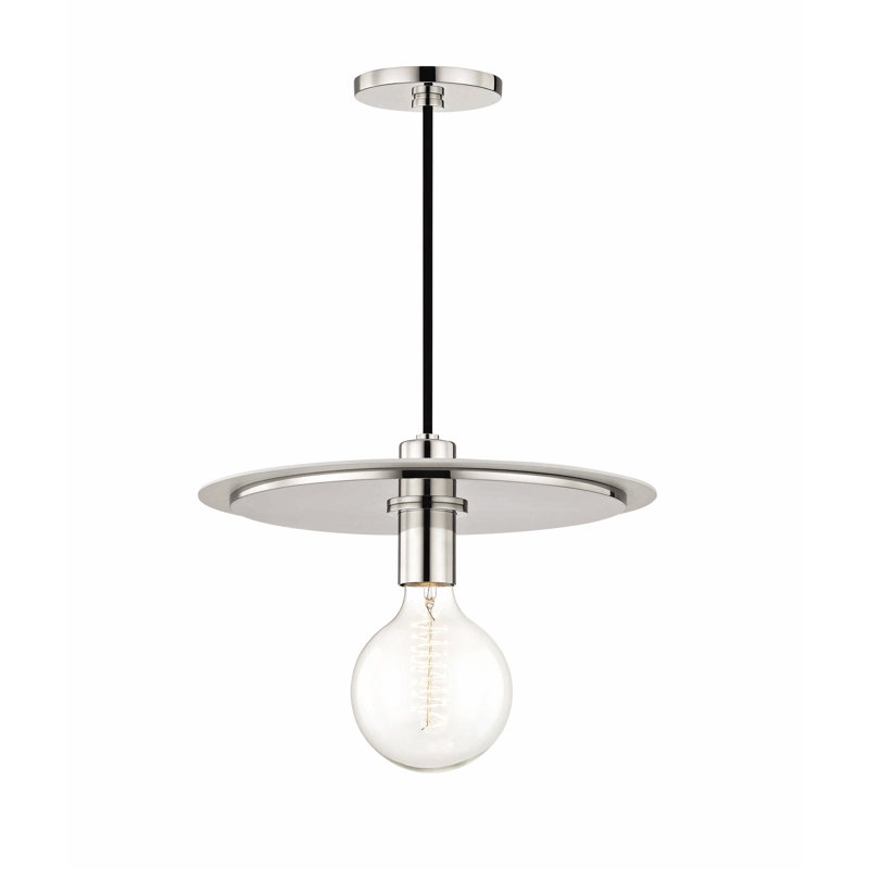 Luminaire suspendu géométrique 1 lumière Milo, H 4,25 po x l 14 po x P 14 po, Blanc, Nickel poli