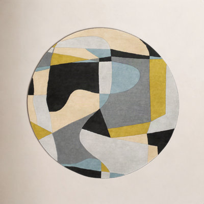 Gaye Gray Khaki Teal Hand-Tufted Geometric Rug