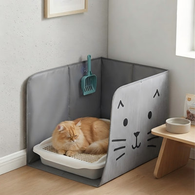 Protection anti-éclaboussures pour bac à litière pour chat, bac à litière imperméable avec tapis amovible et crochets à pelle