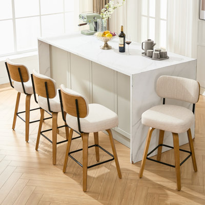 26" Swivel Upholstered Counter Stool with Oak-Finish Wood Frame