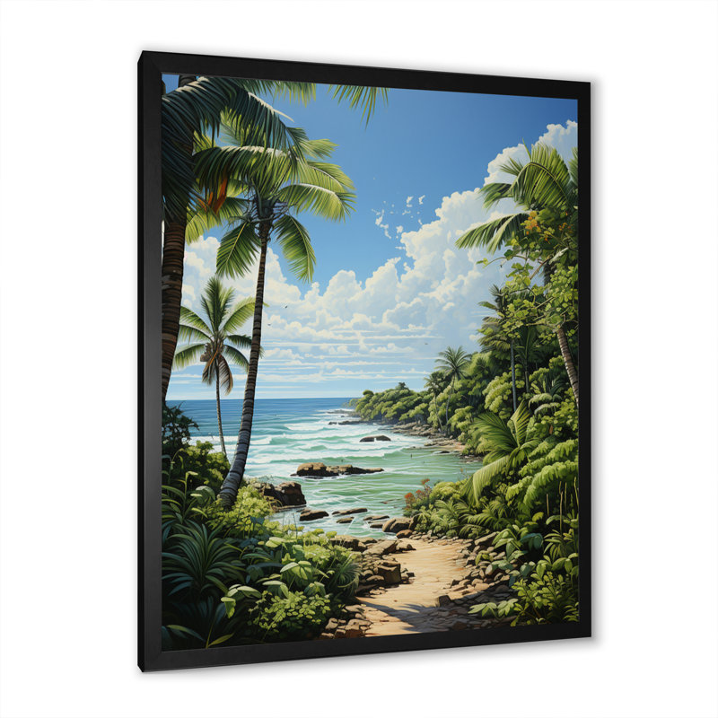 «Barok Palm Trees At The Beach III», reproduction d'art sur toile, H 32 po x l 24 po x P 1 po, Cadre photo noir