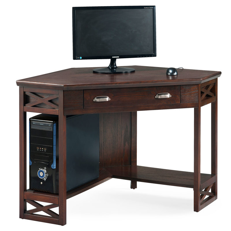 Bureau d'ordinateur d'angle en bois massif Moorton, Brun chocolat