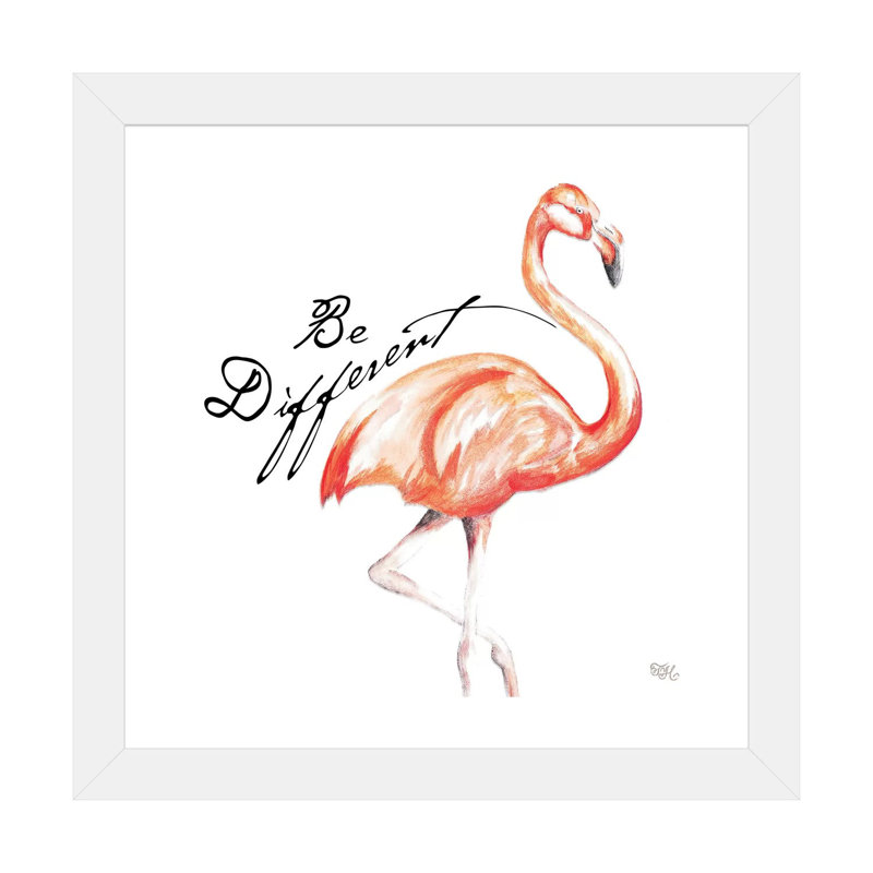 «Be Différent Flamingo I» par Tiffany Hakimipour - impression d'art graphique, H 16 po x l 16 po x p 1 po, Blanc