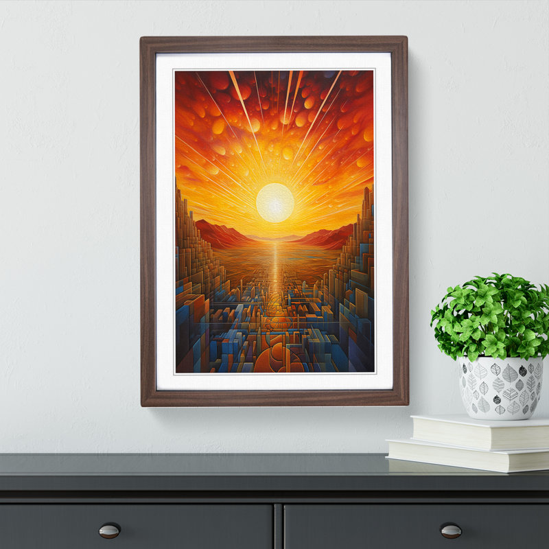 Sunrise Futurism - Single Picture Frame Print on Wood, 46cm H x 34cm W x 2cm D, Walnut