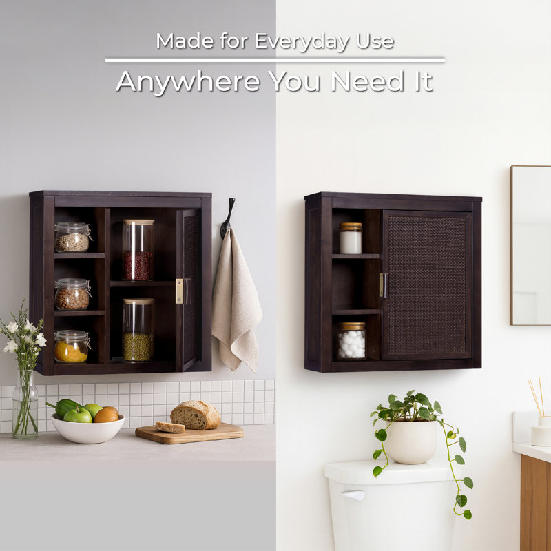 Ameer Wall Cabinet with Open & Closed Storage and Sturdy Shelves, Espresso