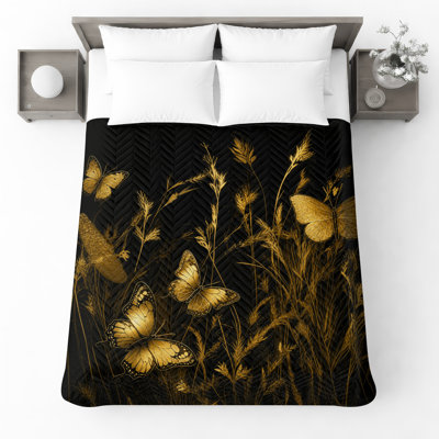 Couvre-lit matelassé Golden Butterflies On Grass toutes tailles