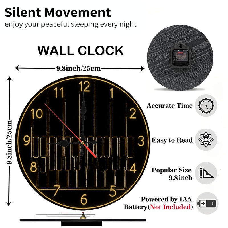 Horloge musicale avec touches de piano