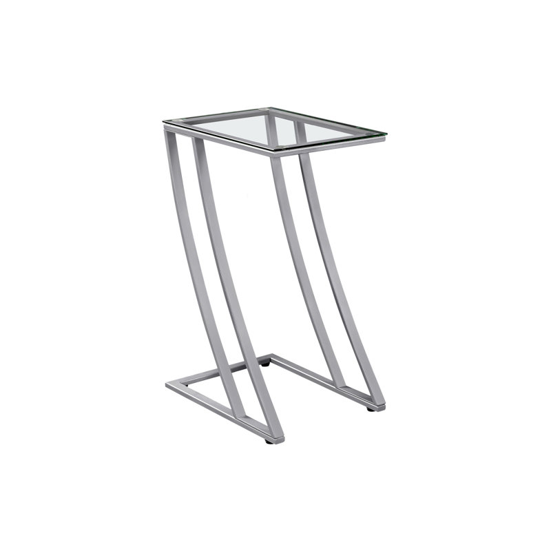 Table d'appoint polyvalente et contemporaine avec plateau en verre trempé et structure en métal durable, Argent argent