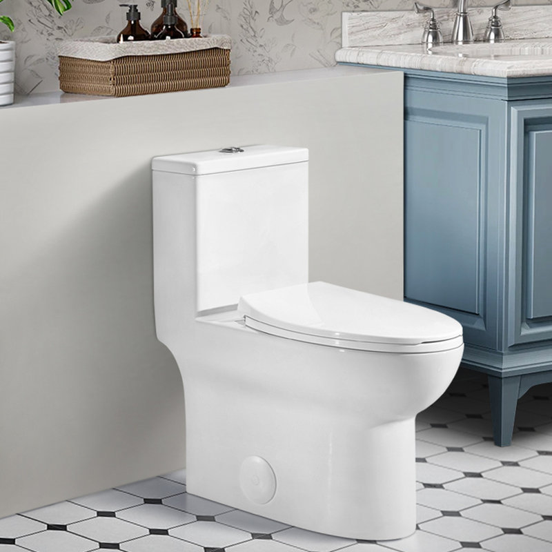 Floor Mounted Ceramic Toilet, 1.1/1.6 , Elongated, Comfort Height, White, Soft Close Seat, & One Height Mount, Ceramic,