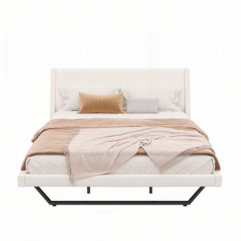 Structure de lit en cuir Pu, White, King