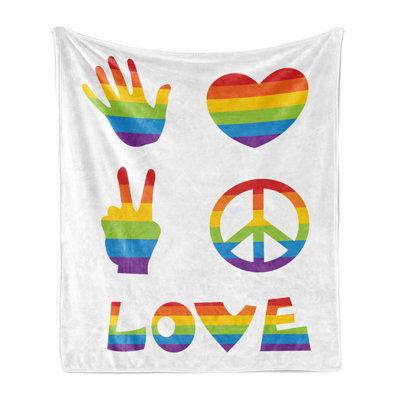Ambesonne Pride Fleece Throw Blanket Rainbow Colors Peace and Love Multicolor